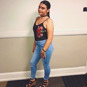 Black sheer bodysuit with 3d flowers 🌺